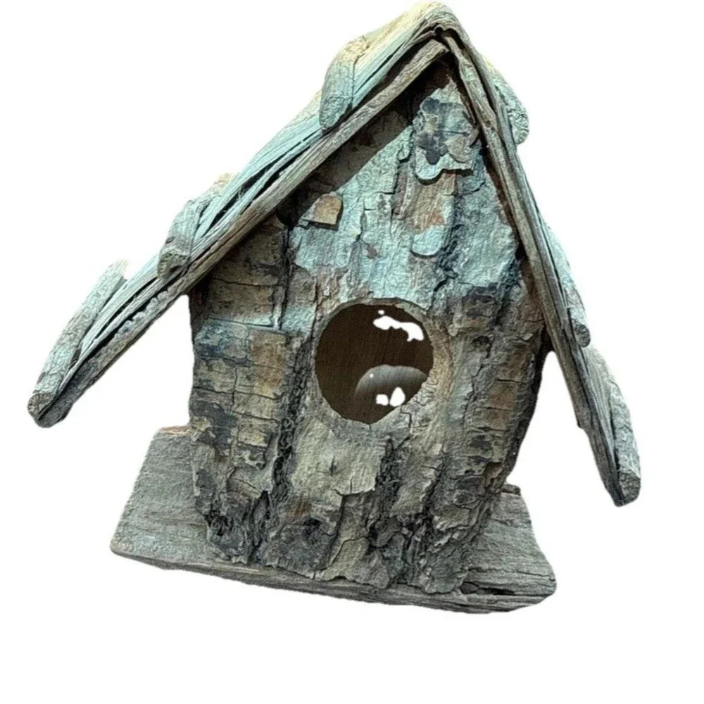 Vtge Birdhouse. Decorative With Bark Sides. Decorative Bird Eggs. Hanger